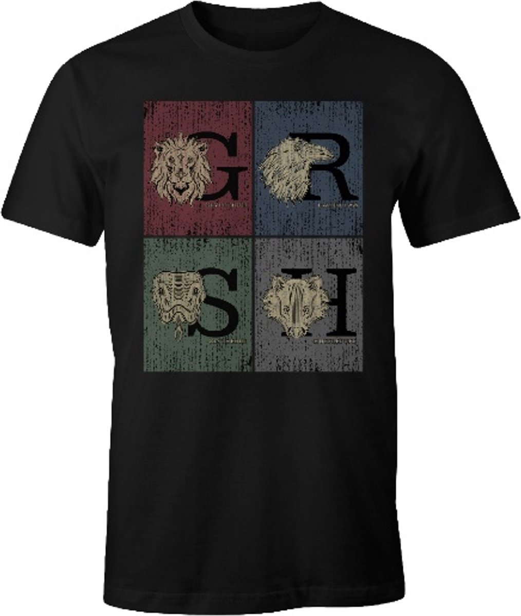 Harry Potter - Grunge Hogwarts Black T-Shirt - XL