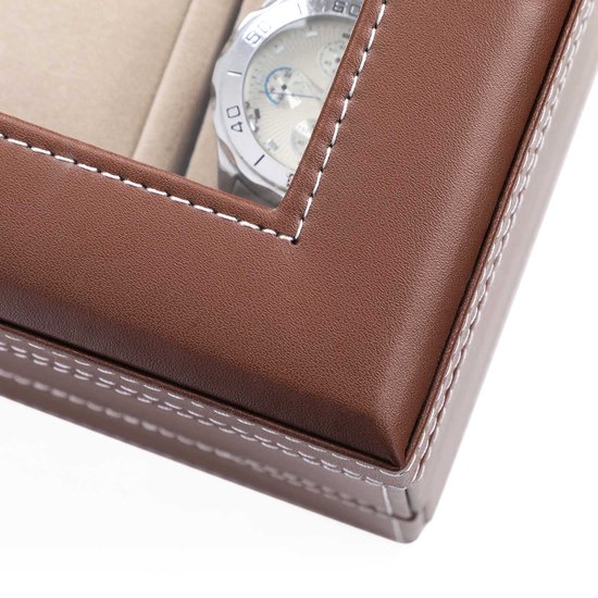 Horlogebox - Voor 10 horloges - Met sieradenvak - Met glas - Bruin