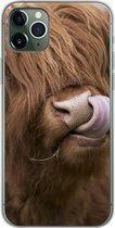Geschikt voor iPhone 11 Pro Max hoesje - Schotse Hooglander - Bruin - Koe - Siliconen Telefoonhoesje