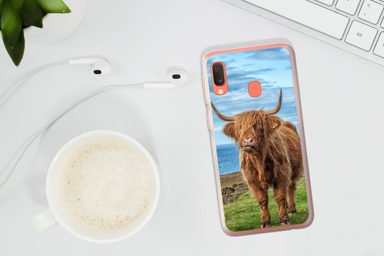 Coque Samsung Galaxy A20e - Highlander écossais - Water - Cornes - Coque de téléphone en Siliconen