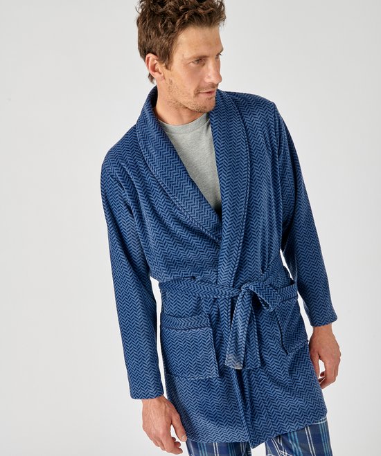 Damart - Kamerjas in fleece, zigzagmotief - Heren - Blauw - S