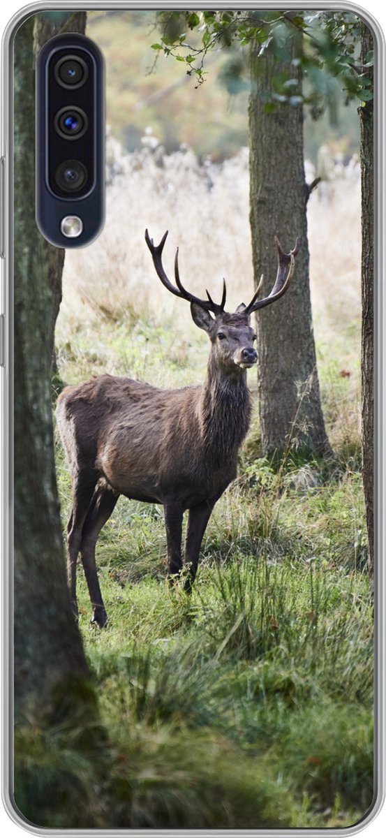 Telefoonhoesje Geschikt voor Samsung Galaxy A50 hoesje - Hert - Bomen - Gras - Siliconen Telefoonhoesje Telefoonhoesje