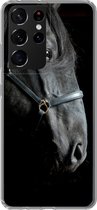 Geschikt voor Samsung Galaxy S21 Ultra hoesje - Paard - Licht - Zwart - Siliconen Telefoonhoesje