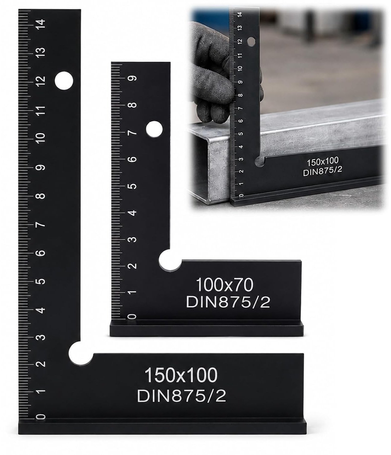Hoekmeter 90° met Meetschaal - Zilver - 150 x 100 mm - Aluminium Aanslaghoek voor Timmerwerk en Bouw