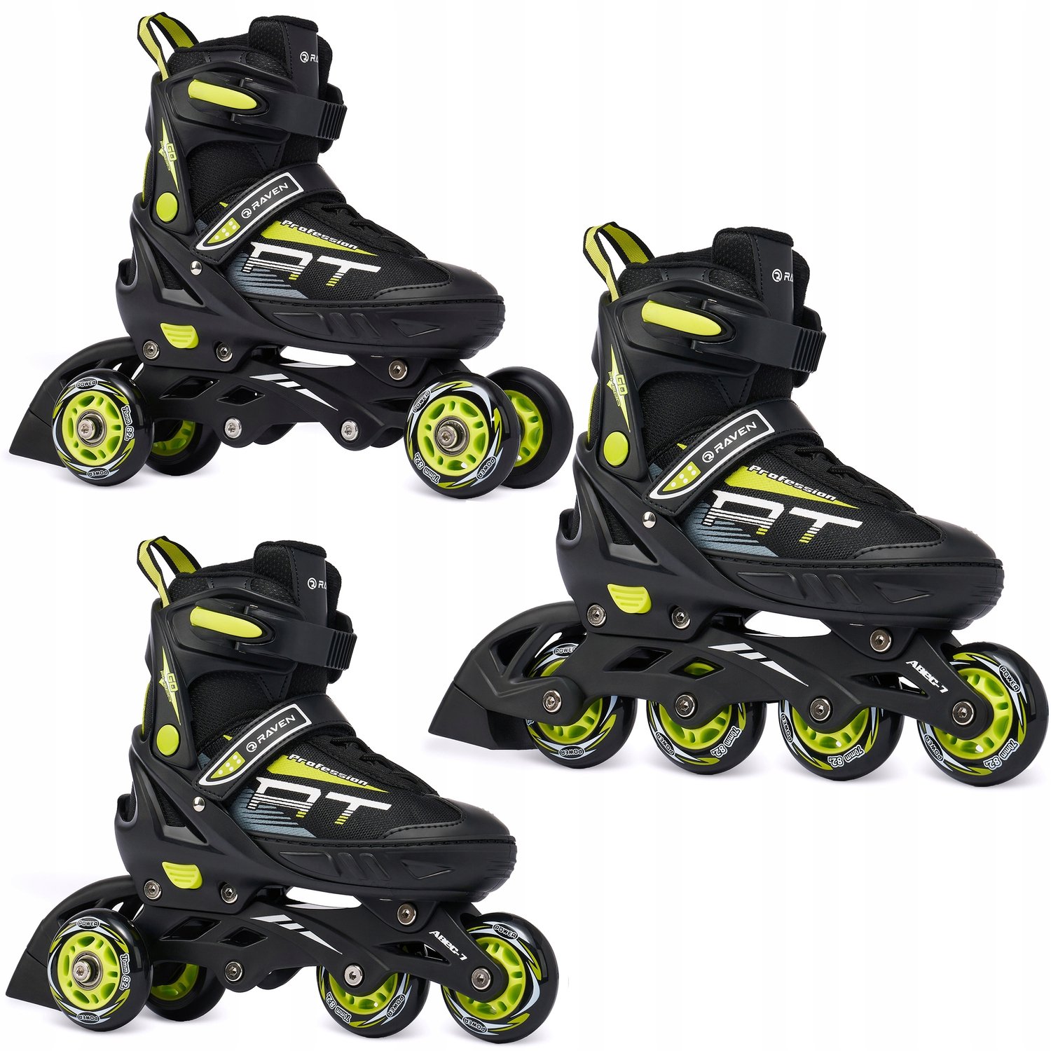 Raven Profession 3-in-1 Skates/Rollers, Maat 31-35, Zwart/Lime