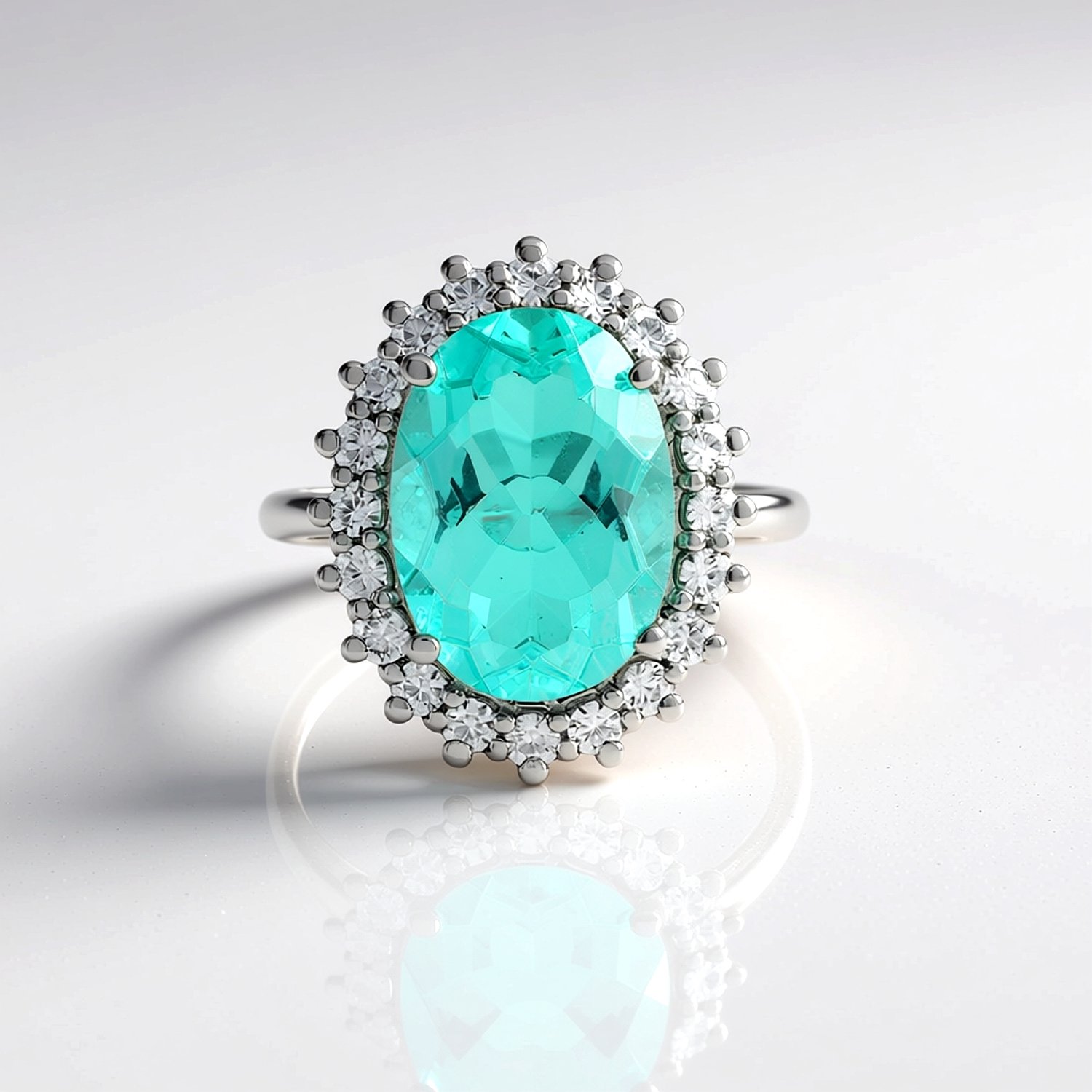 Cavill - Zilveren Ring 925 Sterling Zilver Geplatineerd - 5,292 ct Blauwe Paraiba Kwarts Ovaal - 1,007 ct Zirkoon Pavé - Luxe Dames Sieraad