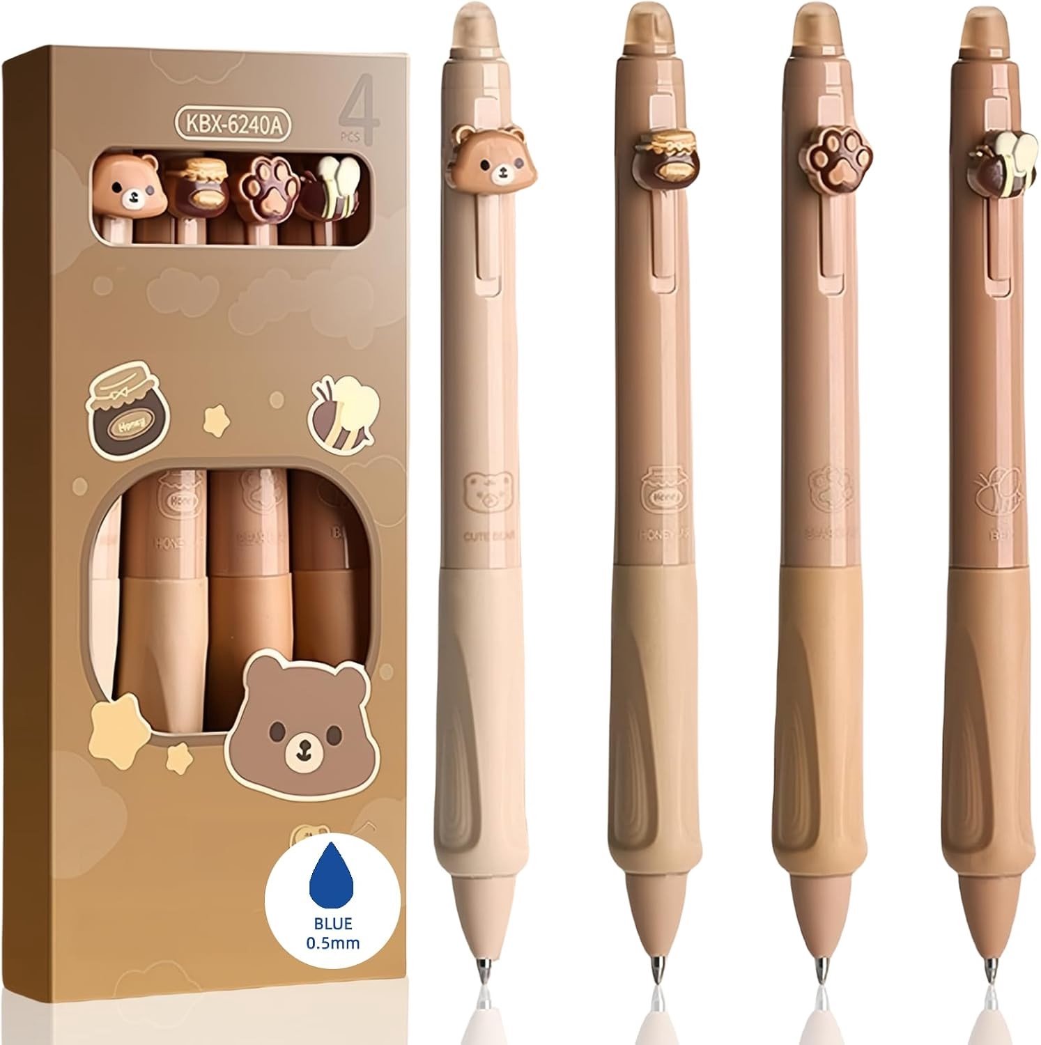 Set van 4 Uitwisbare Stiften - Blauw - Puntdiameter 0,5 mm - Uitwisbare Intrekbare Pen met Warmtegevoelige Inkt - Voor Thuis en op School