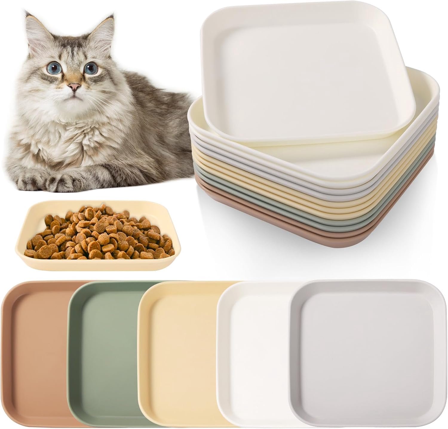 12 Cat Feeders, Square Cat Feeder, Colourful Bowl for Cats - Dogs, Cats, Rabbits - ShopVlot
