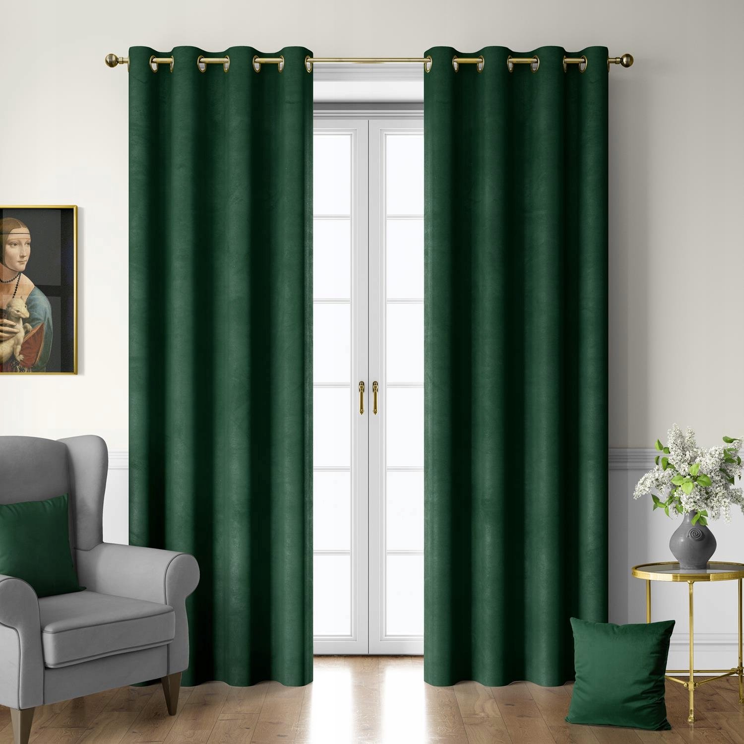 Zijdeglans Velours Gordijn met Ringen 140x160cm Groen