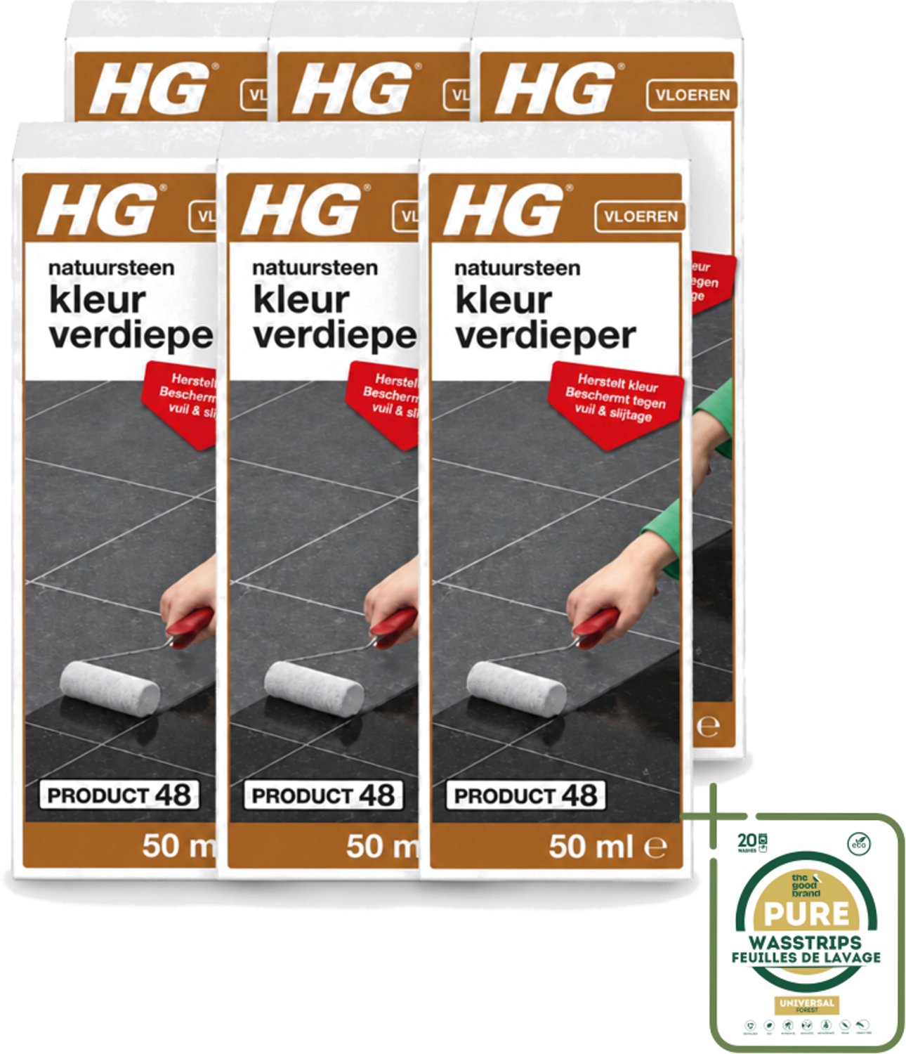6 x HG - Natuursteen Kleurverdieper - Herstelt Kleur - Beschermt Tegen Vuil & Slijtage - 50 ml - Wasstrips - Natuursteen Kleurverdieper - Natuursteen Beschermen - Natuursteen Slijtage - Natuursteen Vuil - Natuursteen Herstellen