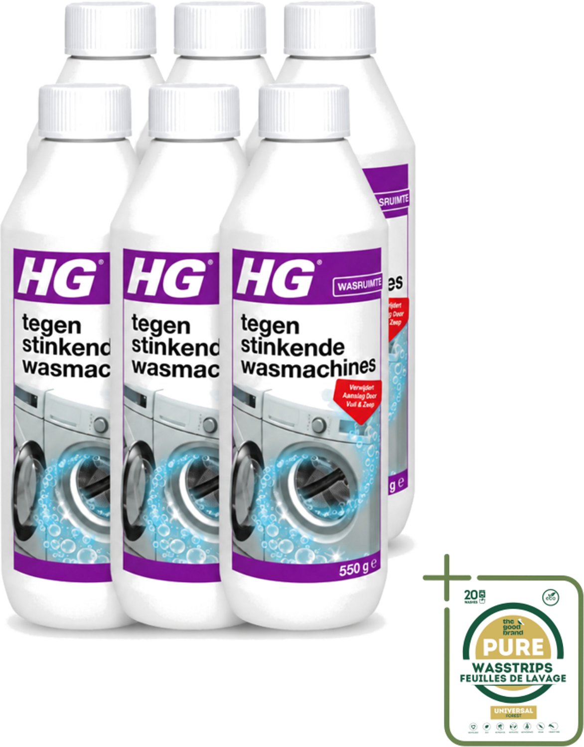 6 x HG - Tegen Stinkende Was - Verwijdert Aanslag Door Vuil & Zeep - 550 g - Wasstrips - Wasmachine Reiniger - Stinkende Wasmachine - Wasmachine Aanslag - Wasmachine Vuil - Wasmachine Geur