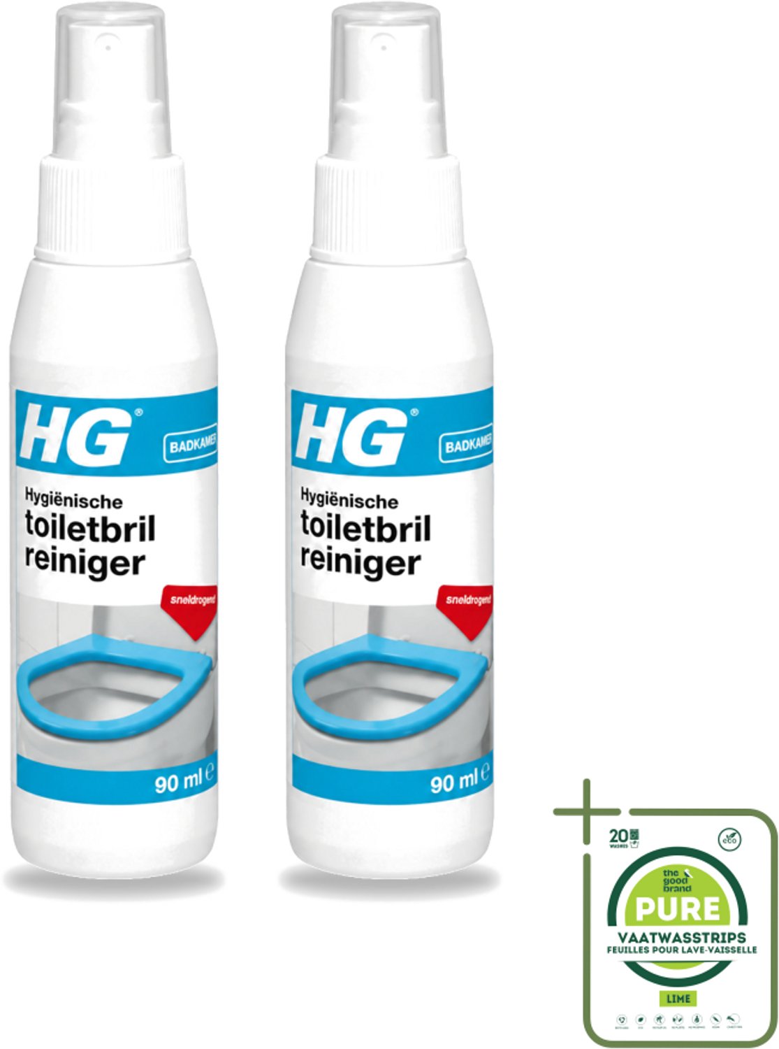 2 x HG - Badkamer - Hygiënische Toiletbrilreiniger - Sneldrogend - 90 ml - Grootverpakking - Vaatwasstrips - Toiletbril Reinigen - Hygiënische Toiletbril Reiniger - Sneldrogende Toiletbril Reiniger - Toiletbril Schoonmaken - Toiletbril Reinigen Snel