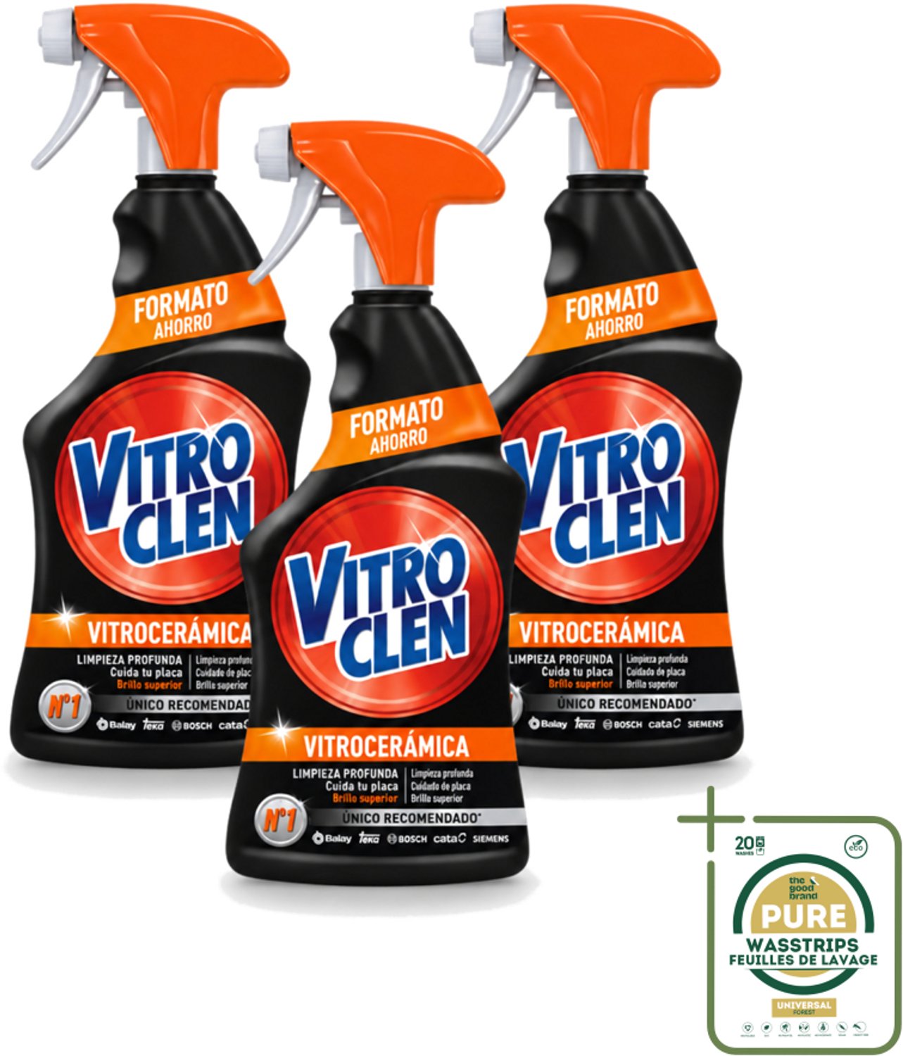 3 x Vitroclen - Keramische Kookplaatreiniger - Spray - 450 ml - Wasstrips - Keramische Kookplaat Reinigen - Kookplaat Reinigen - Kookplaat Ontvetten - Kookplaat Beschermen - Kookplaat Glans