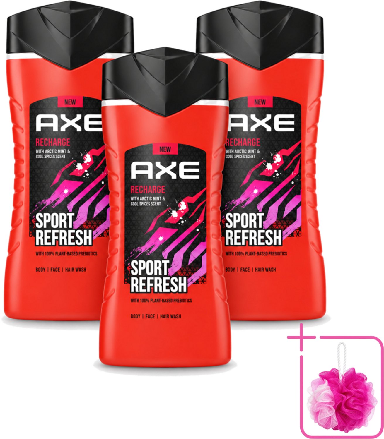 3 x AXE – Douchegel – Sport Refresh – 250 ml - Bulkverpakking - Douchegel sport - Douchemop - Verfrissende douchegel