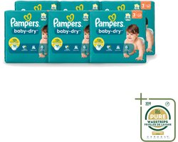 6 x Pampers – Luiers – Baby-Dry Maat 3 (6-10 kg) – 34 Luiers - Wasstrips - Babyluier - Babydouche - Droge Luier - Absorberende Luier - Luier Voor Baby