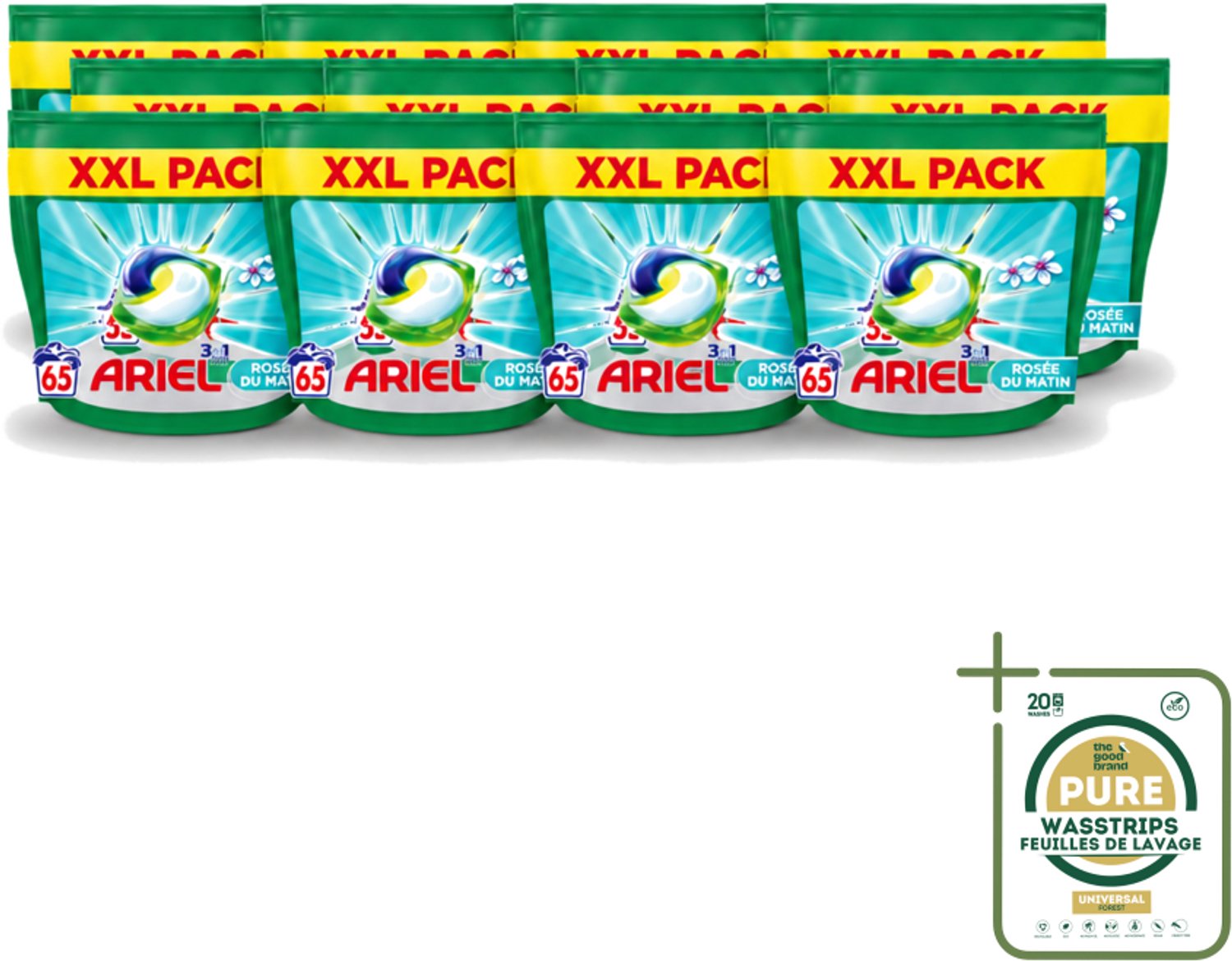 12 x Ariel – Pods 3in1 – Rosée du Matin – 1332 g – 65 wasbeurten - Wasstrips - Ariel 3in1 Pods Rosée Du Matin - 3in1 Waspods - Wasmiddel Kleurbehoud - Wasmiddel Vlekverwijdering - Wasmiddel Frisheid