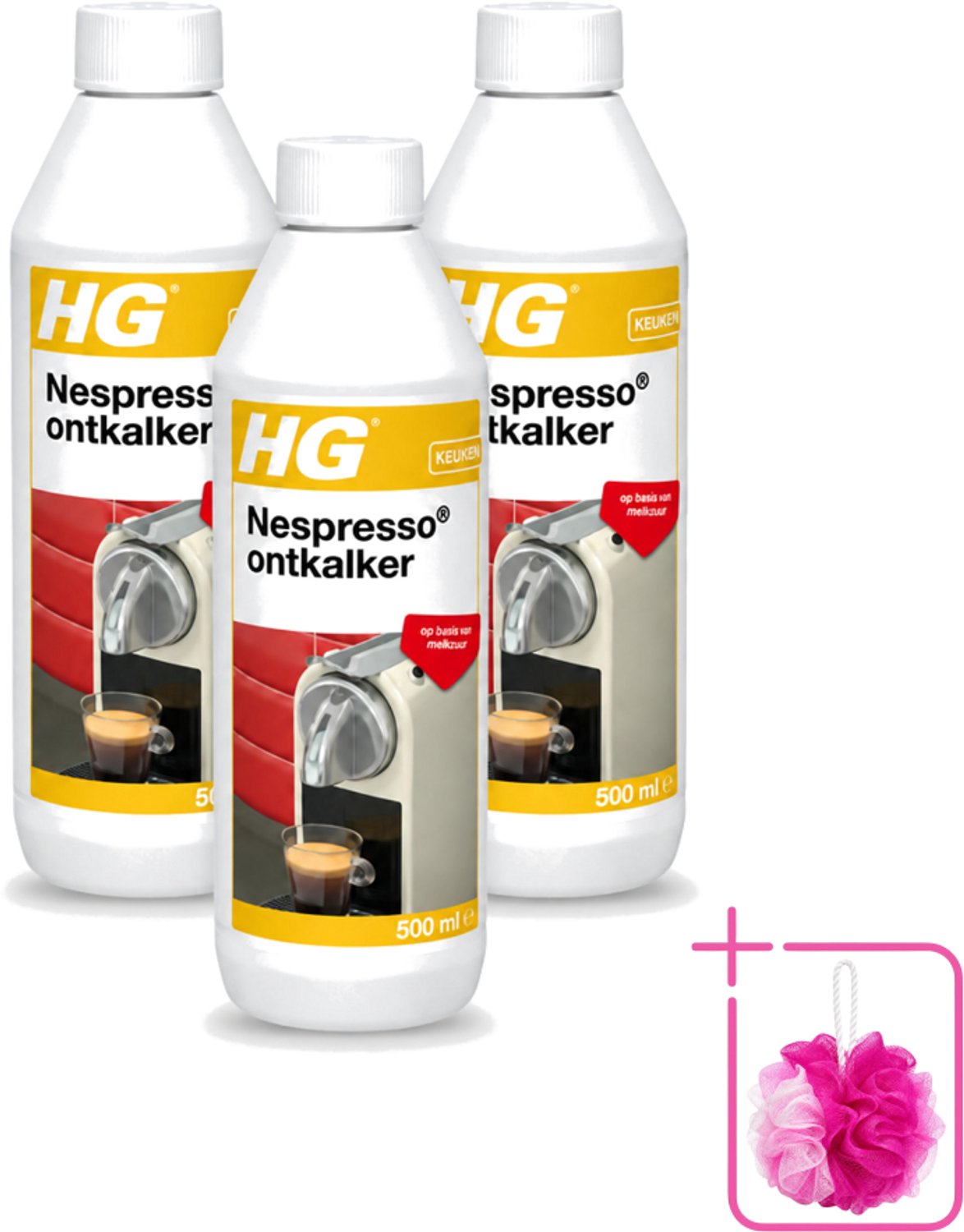 3 x HG - Nespresso Ontkalker - Op Basis Van Melkzuur - 4 tot 5 Reinigingsbeurten - 500 ml - Bulkverpakking - Ontkalken Nespresso machine - Douchemop - Ontkalkmiddel
