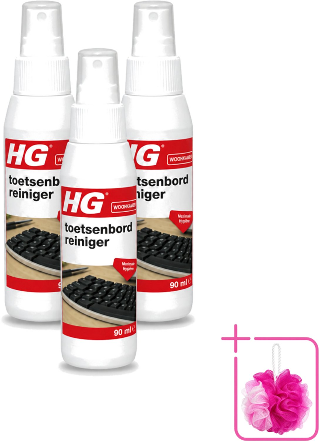 3 x HG - Toetsenbordreiniger - Maximale Hygiëne - Reinigt Snel & Effectief - 90 ml - Bulkverpakking - Toetsenbord reinigen - Douchemop - Toetsenbord reiniger
