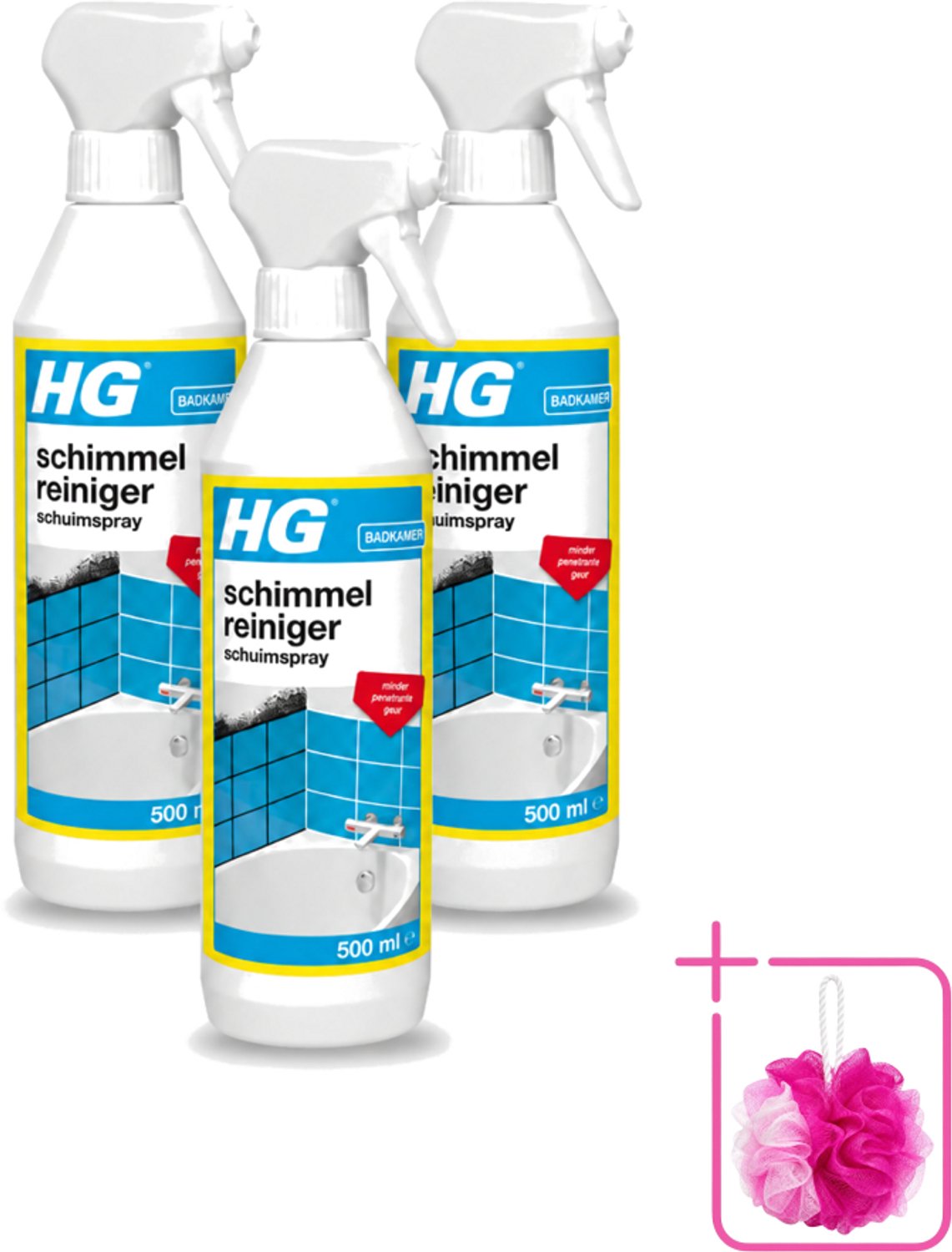3 x HG - Sanitair - Schimmelreiniger - Schuimspray - 500 ml - Bulkverpakking - Schimmelreiniger - Douchemop - Schimmelverwijdering