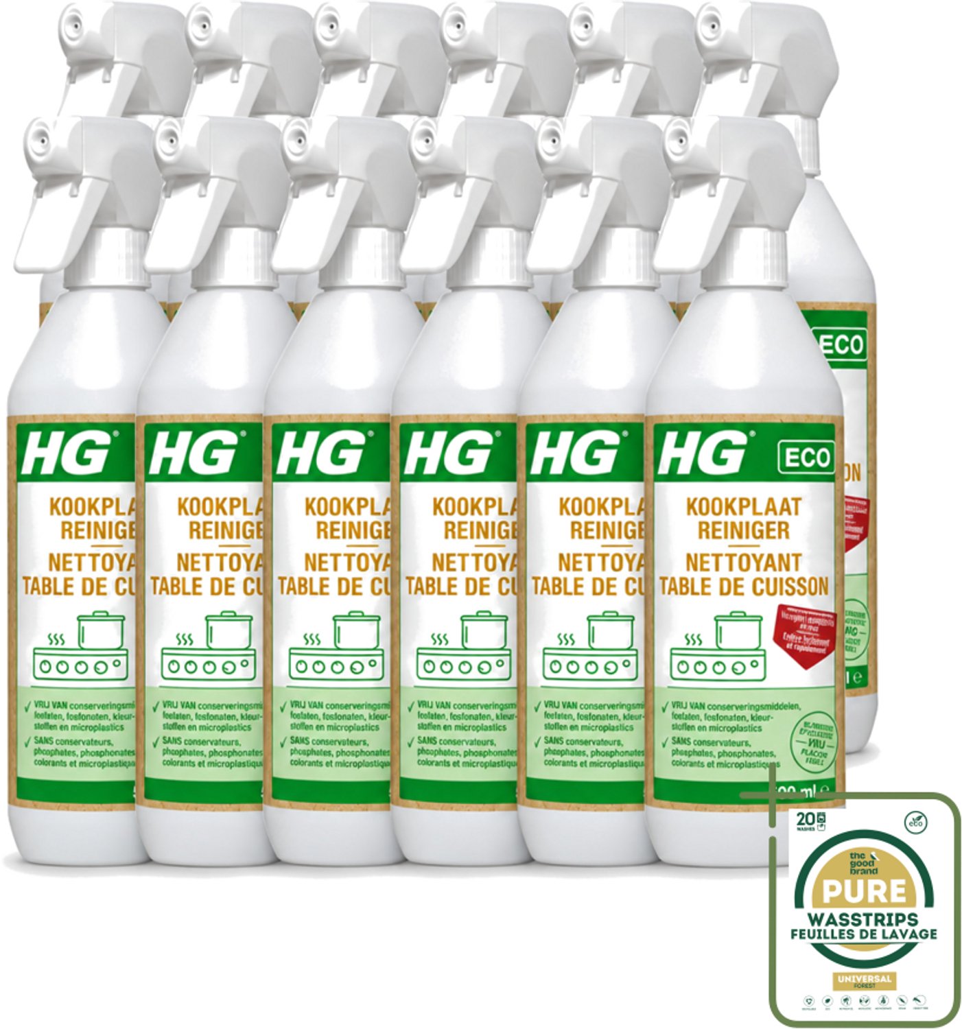 12 x HG ECO - Kookplaatreiniger - Verwijdert Gemakkelijk & Snel - Duurzaam & Ecologisch - 500 ml - Kookplaat Reinigen - Eco Kookplaatreiniger - Vet Verwijderen - Kalkaanslag Verwijderen - Kookvocht Verwijderen
