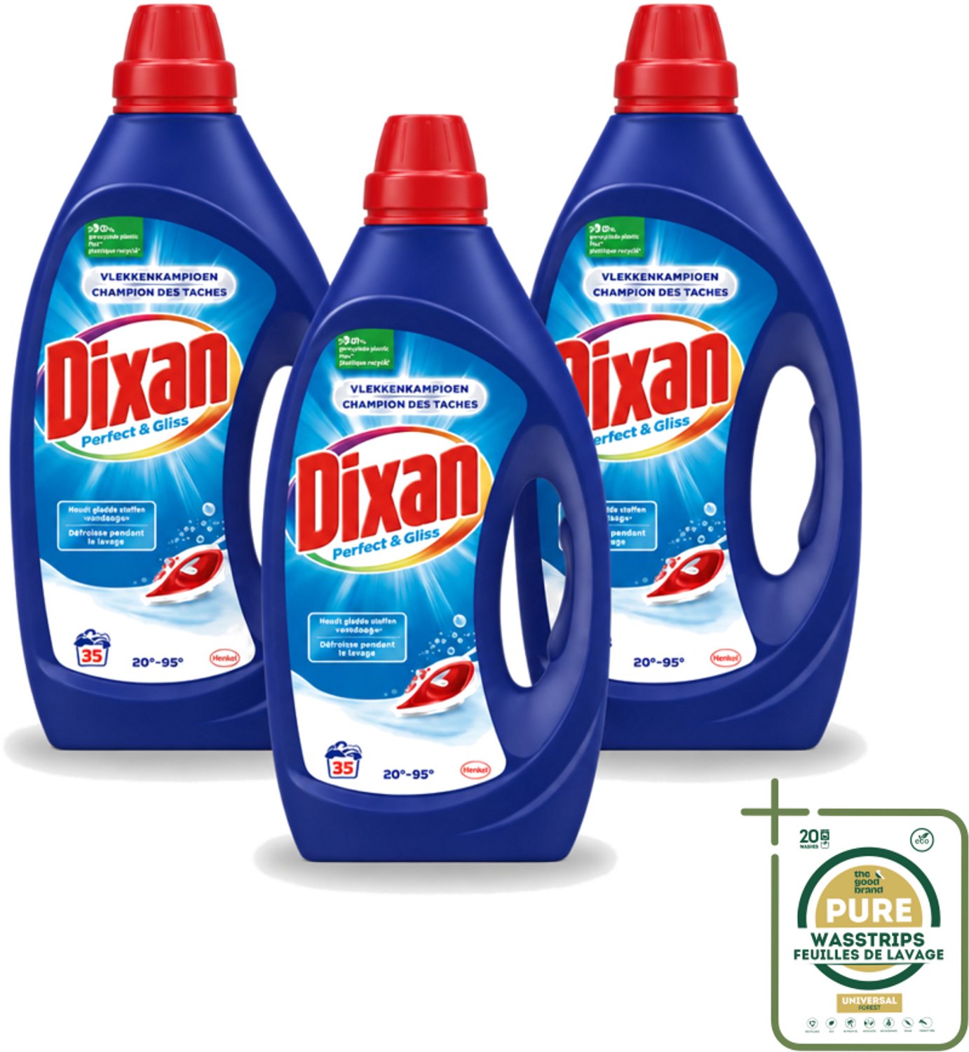 3 x Dixan – Vloeibaar Wasmiddel – Perfect & Gliss – 1750 ml - Wasstrips - Wasmiddel - Vlekkenverwijdering - Antiplooiformule - Strijkwerk - Schone Was