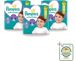 3 x Pampers – Luiers – Active Baby Maat 6 – 32 Luiers - Wasstrips - Baby Luiers - Bescherming Tegen Doorlekken - Bewegingsvrijheid - Comfort - Droogheid