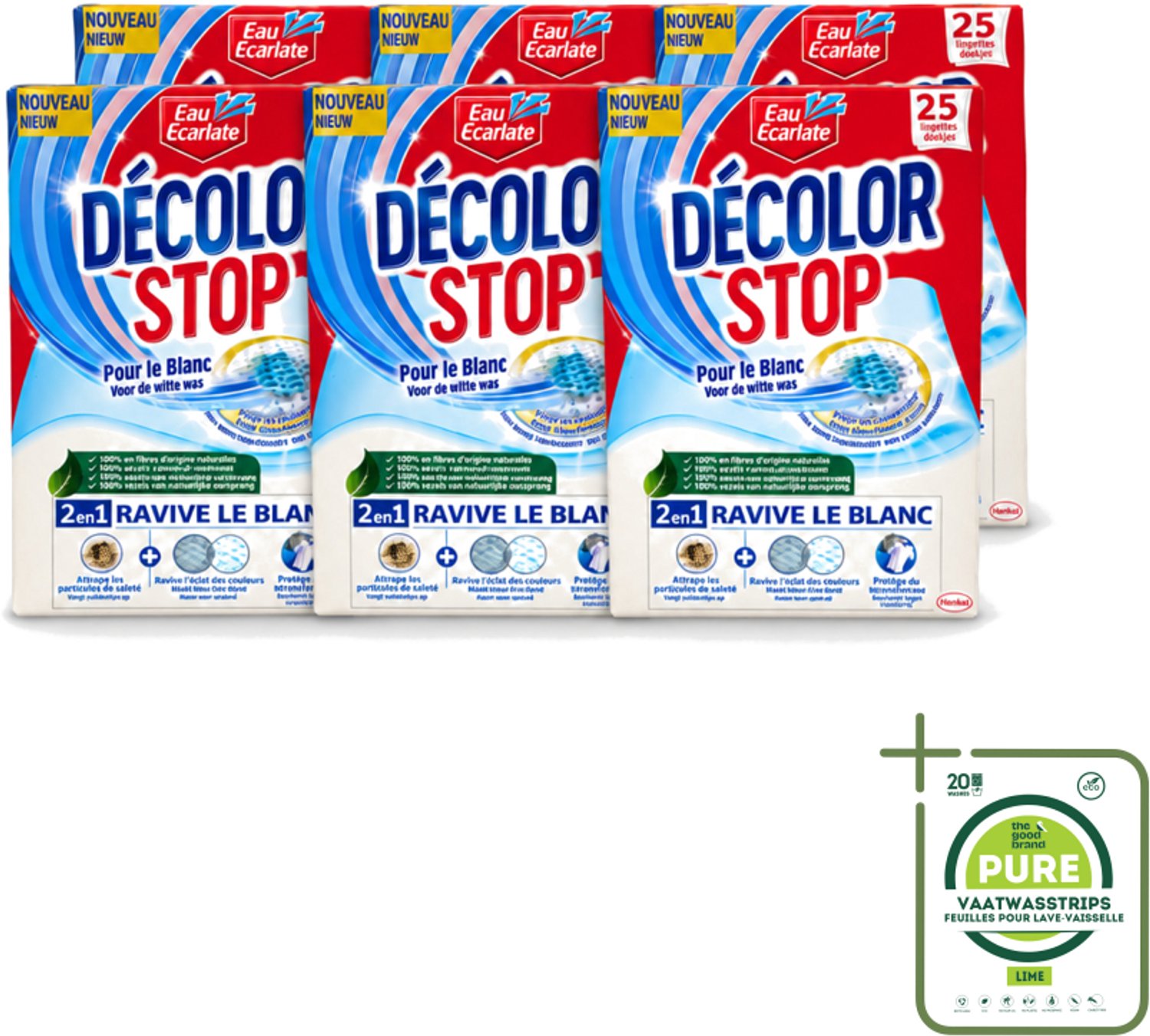 6 x Eau Eclarate - Sublim Blanc - Ultra Witmakend - 25 doekjes - Grootverpakking - Vaatwasstrips - Wit Textiel Herstellen - Glans Herstellen - Verhelderende Doekjes - Witte Stoffen Beschermen - Doekjes Voor Wit Textiel