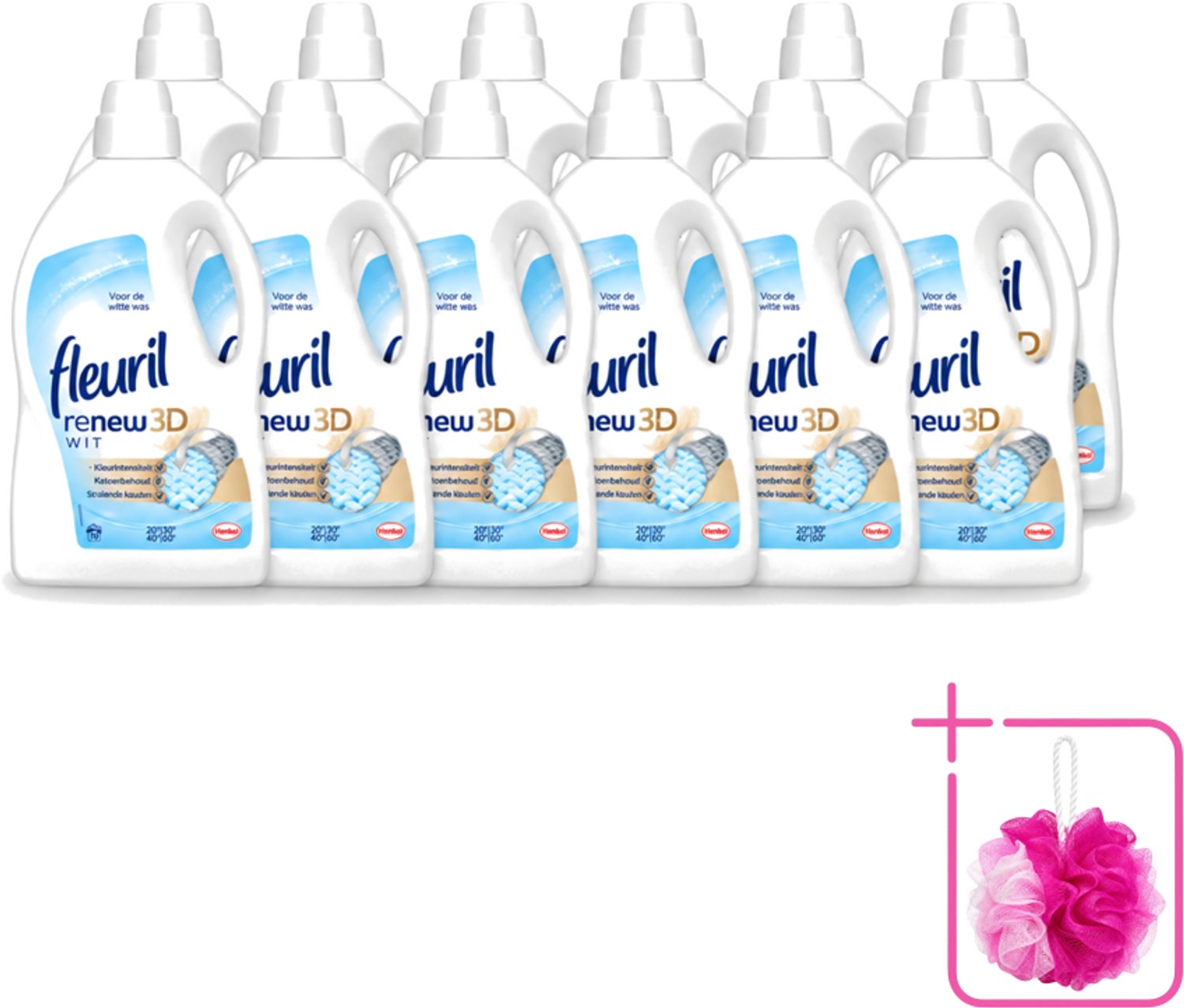 12 x Fleuril - Renew 3D - Vloeibaar Wasmiddel - Witte Was - 70 Wasbeurten - Bulkverpakking - Wasmiddel Witte Was - Douchemop - Witte Was