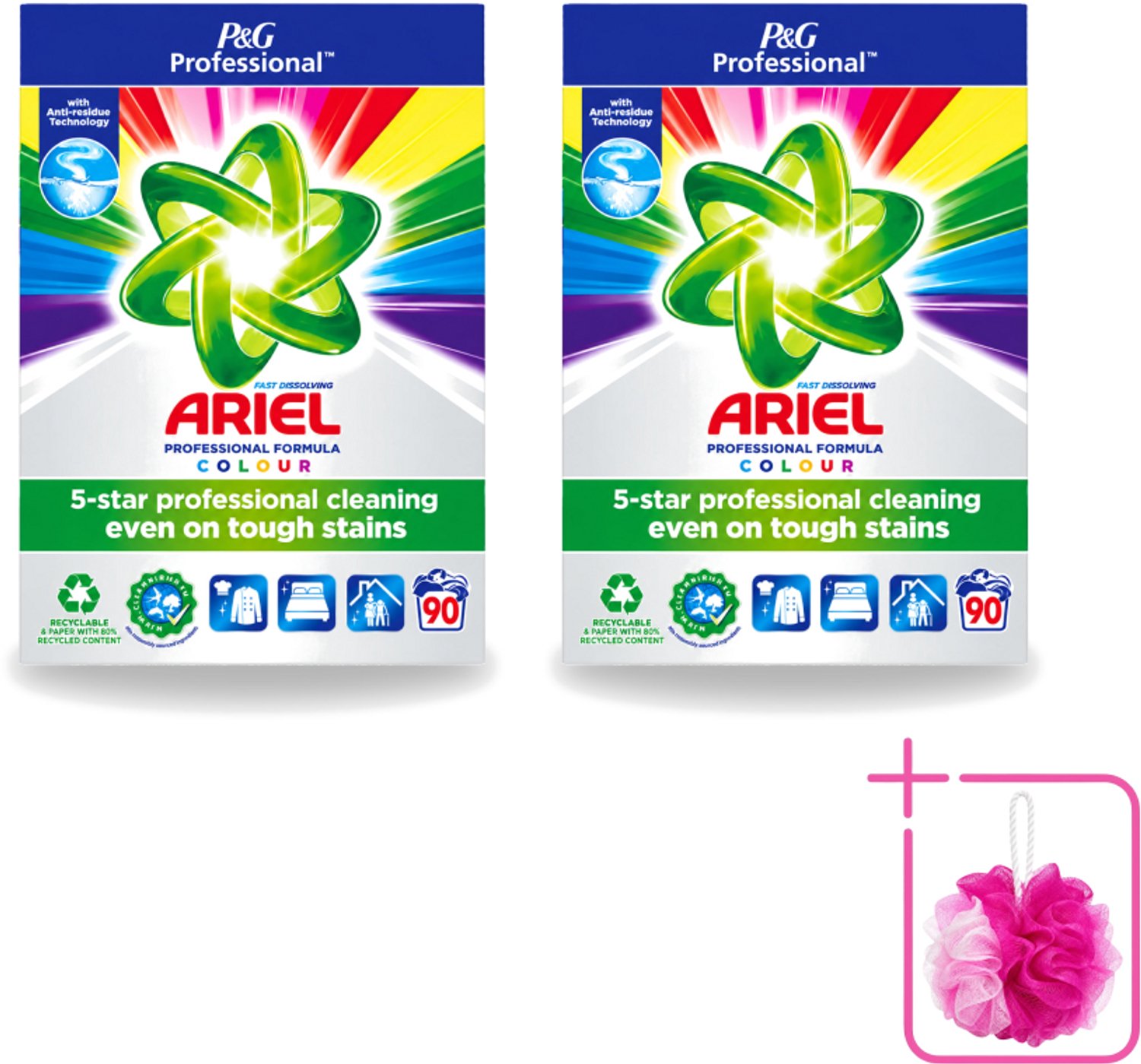 2 x Ariel Professional - Waspoeder - Gekleurde Was - 90 Wasbeurten - Bulkverpakking - Kleurverzorging - Douchemop - Waspoeder