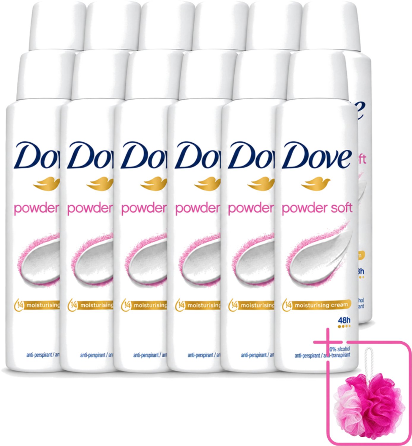 12 x Dove - Deospray - Powder Soft - 150 ml - Bulkverpakking - Deodorant - Douchemop - Poeder