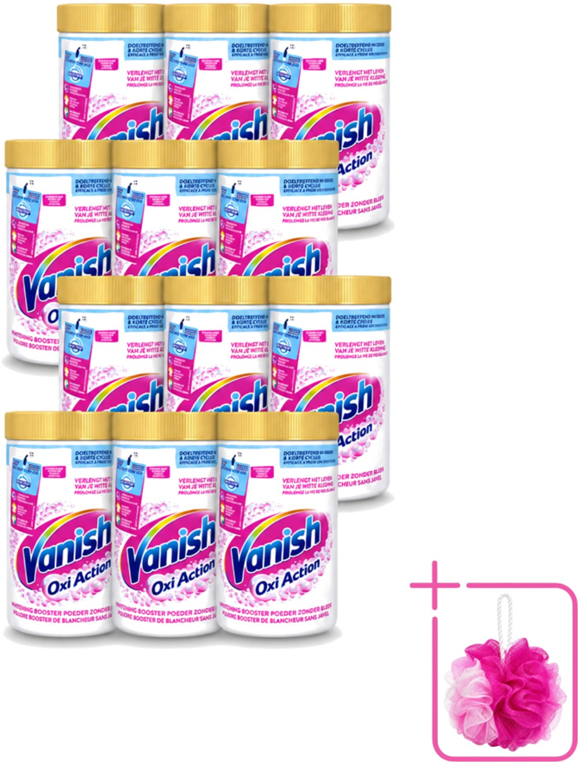 12 x Vanish Oxi Action - Vlekkenverwijderaar Poeder - Zonder Bleek - Witte Was - 1.5 Kg - Bulkverpakking - Vlekkenverwijderaar - Douchemop - Witte was