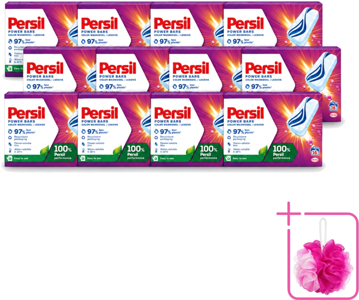 12 x Persil Power Bars - Wasmiddeltabletten - Gekleurde Was - 16 Wasbeurten - Bulkverpakking - Wasmiddelbar - Douchemop - Gekleurde was