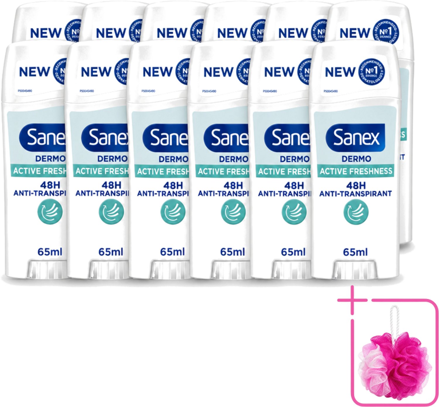 12 x Sanex – Deodorant Stick – Dermo Active Freshness – 65 ml - Bulkverpakking - Deodorantstick - Douchemop - Frisheid