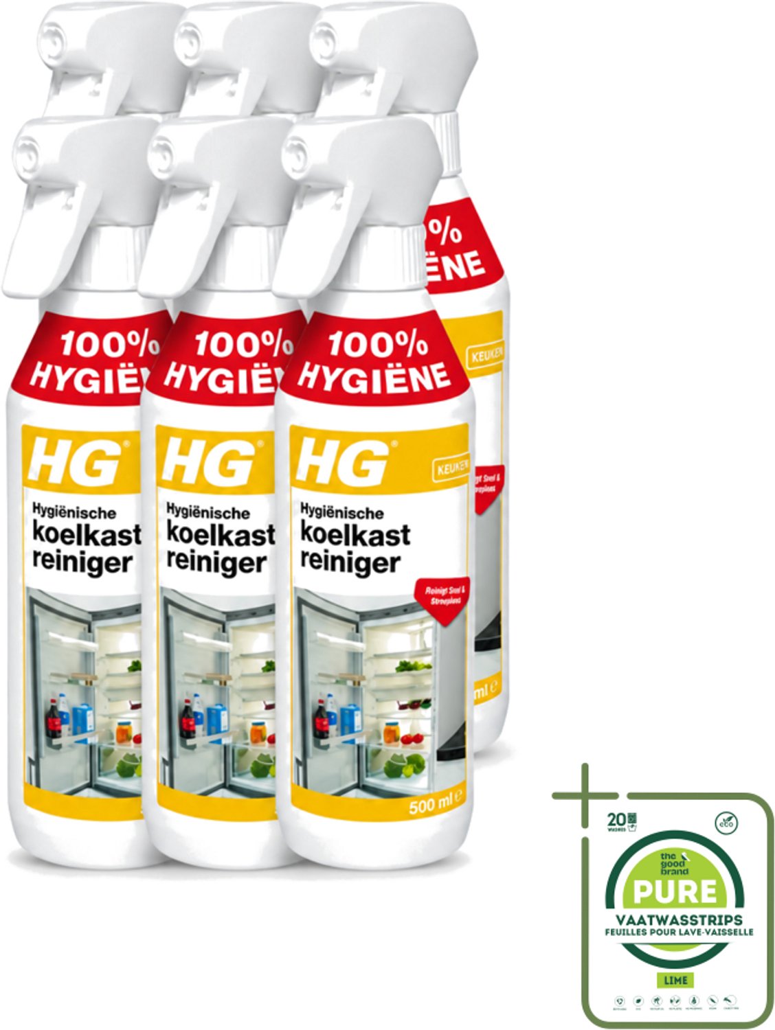 6 x HG - Hygiënische Koelkastreiniger - Reinigt Snel & Streeploos - 500 ml - Grootverpakking - Koelkast Reinigen - Koelkast Reinigingsmiddel - Hygiënische Koelkastreiniger - Koelkast Reinigen Zonder Afspoelen - Koelkast Reinigen Snel