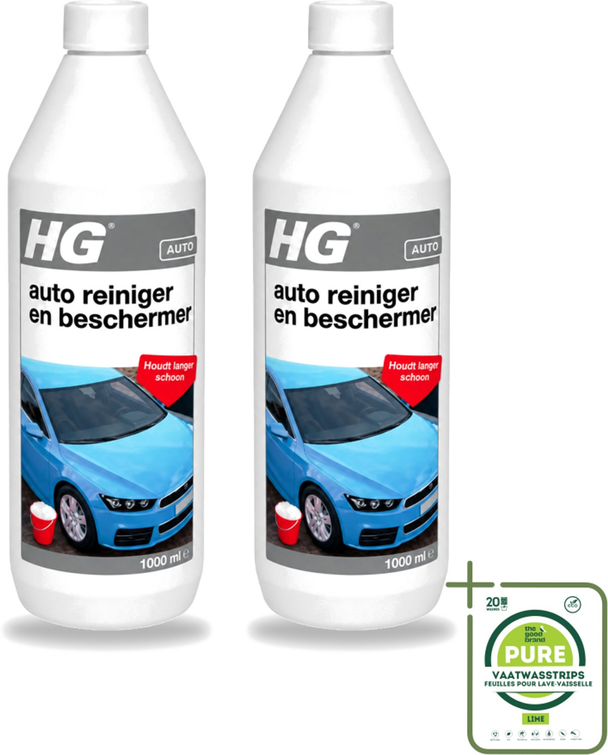 2 x HG - Autoreiniger & Beschermer - Houdt Langer Schoon - 50 tot 60 Wasbeurten - 1L - Grootverpakking - Vaatwasstrips - Autoreiniger - Autobeschermer - Waxcomponenten - Auto Was - Auto Glans