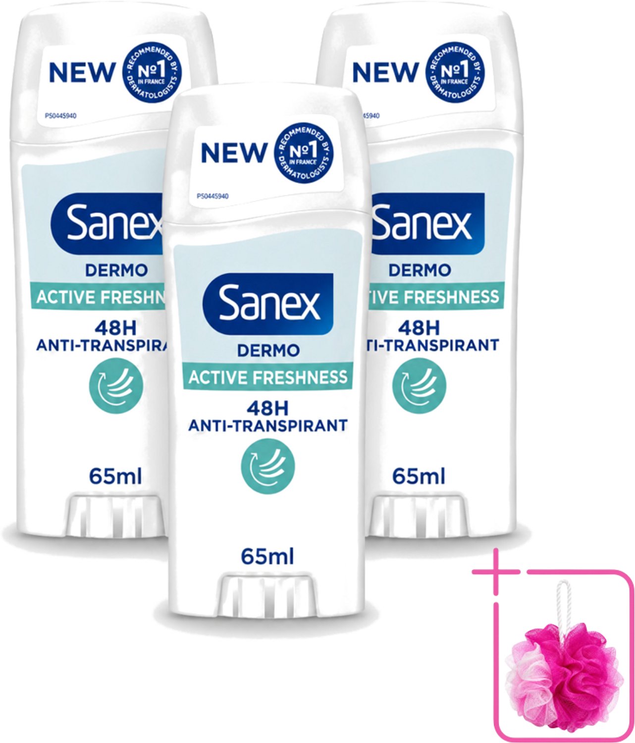 3 x Sanex – Deodorant Stick – Dermo Active Freshness – 65 ml - Bulkverpakking - Deodorantstick - Douchemop - Frisheid