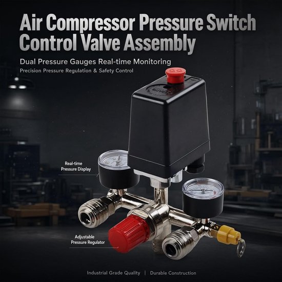 Drukregelaar Compressor - Zwart - 19,5 x 13,5 x 10,5 cm - Aluminium en Kunststof - Voor Persluchtcompressor — afbeelding 2