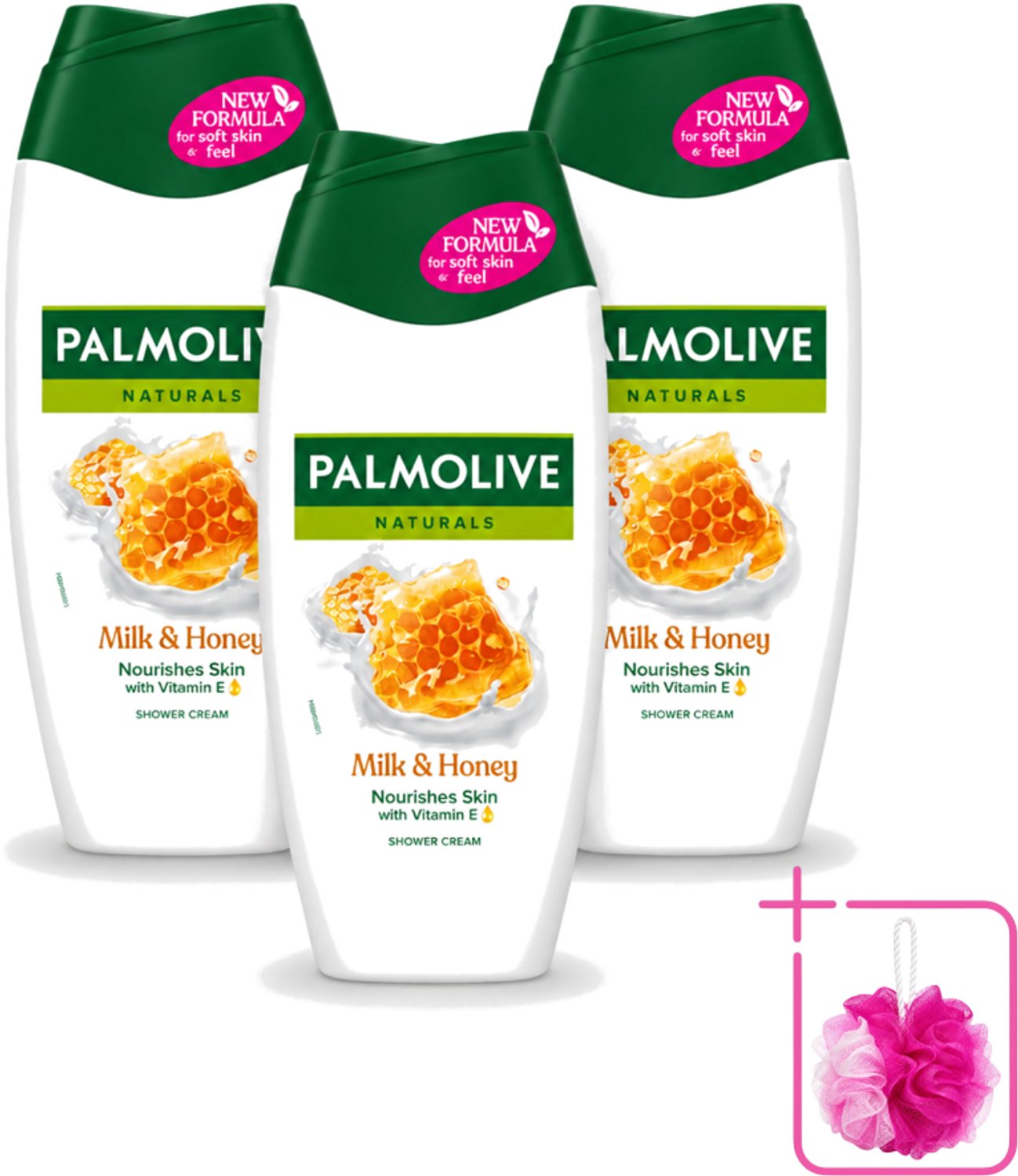 3 x Palmolive – Douchecrème – Milk & Honey - 250 ml - Bulkverpakking - Douchecrème - Douchemop - Voedende douchecrème