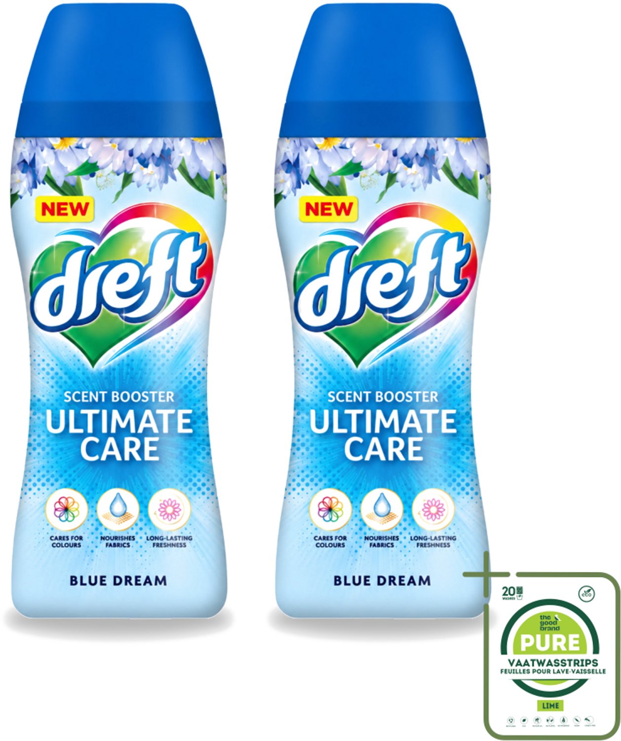 2 x Dreft - Ultimate Care - Wasverzachter - Geurbooster - Gekleurde Was - Blauwe Droom - 15 Wasbeurten - Grootverpakking - Vaatwasstrips - Wasmiddel - Geurbooster - Wasverzachter - Kleurbescherming - Wasgeur
