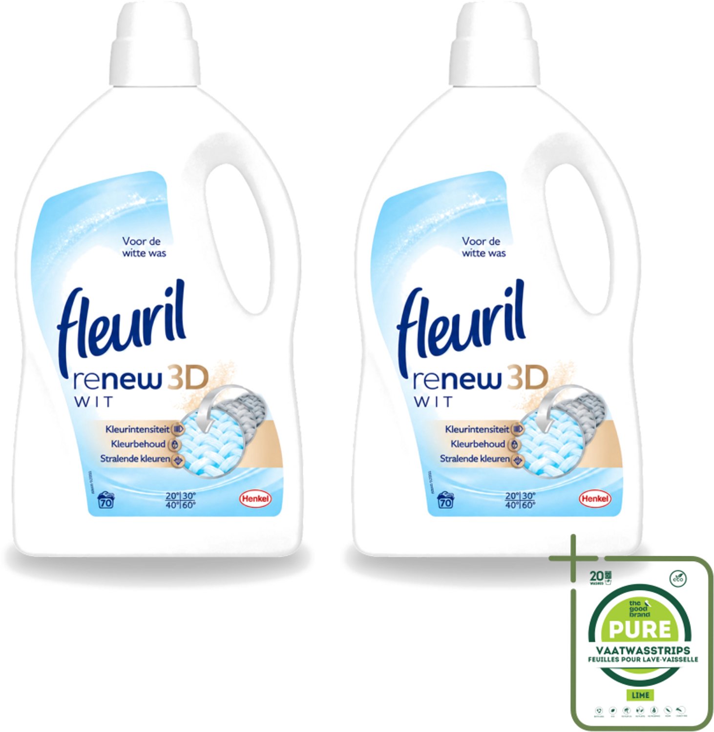 2 x Fleuril - Renew 3D - Vloeibaar Wasmiddel - Witte Was - 70 Wasbeurten - Grootverpakking - Vaatwasstrips - Wasmiddel Witte Was - Witte Was - Wasbeurt - Wasmiddel 3D - Kleurbehoud