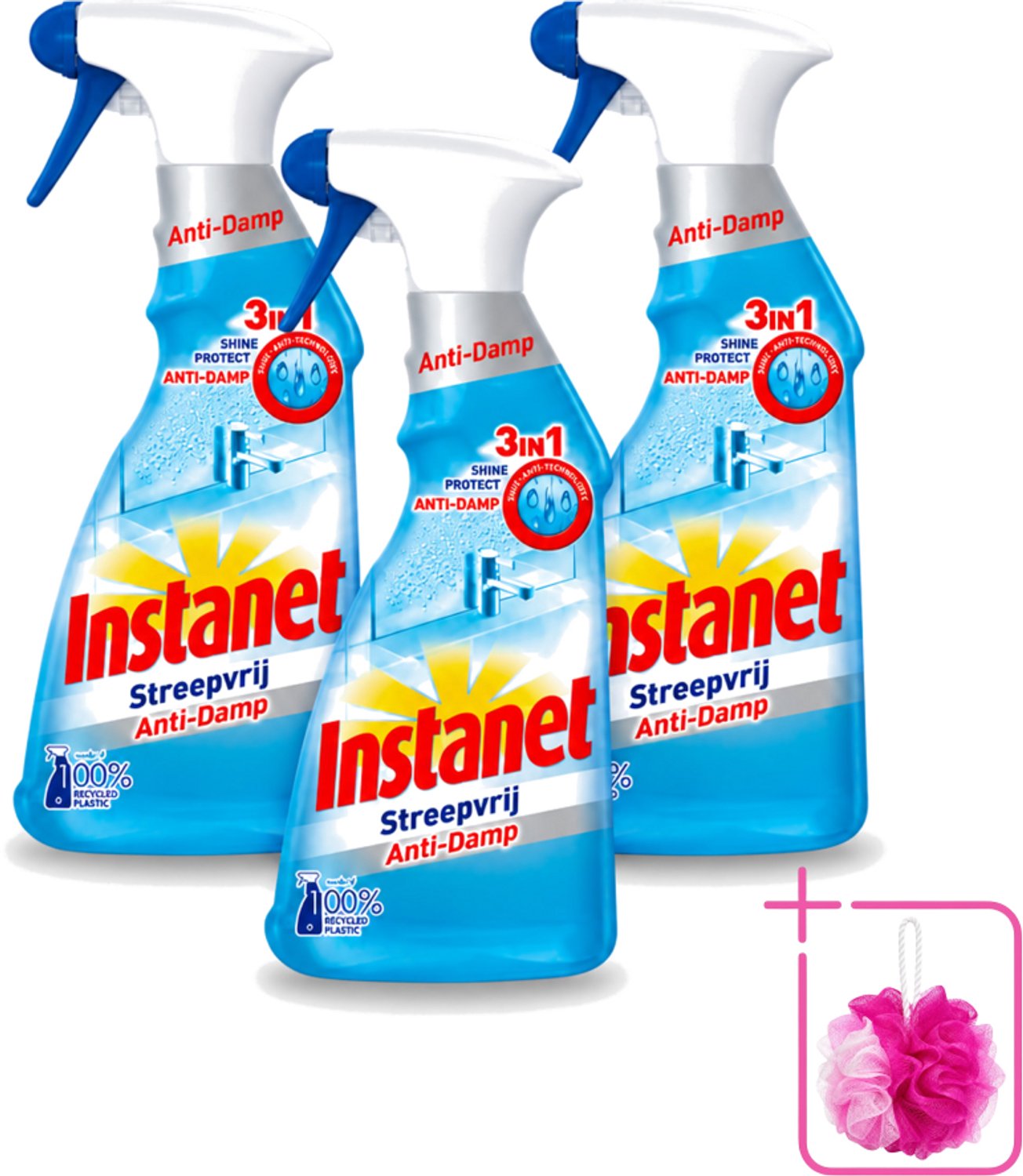 3 x Instanet - Schoonmaakspray - Anti-Damp - Streepvrij - 3in1 - 500 ml - Bulkverpakking - Schoonmaak spray - Douchemop - Anti-damp
