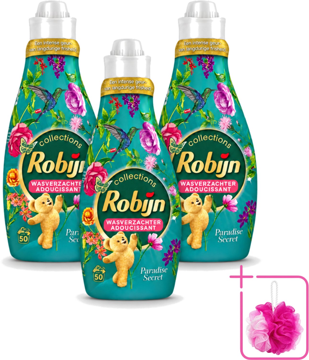 3 x Robijn Collections - Wasverzachter - Paradise Secret - 1,25L - 50 Wasbeurten - Bulkverpakking - Wasverzachter - Douchemop - Luxe wasverzachter