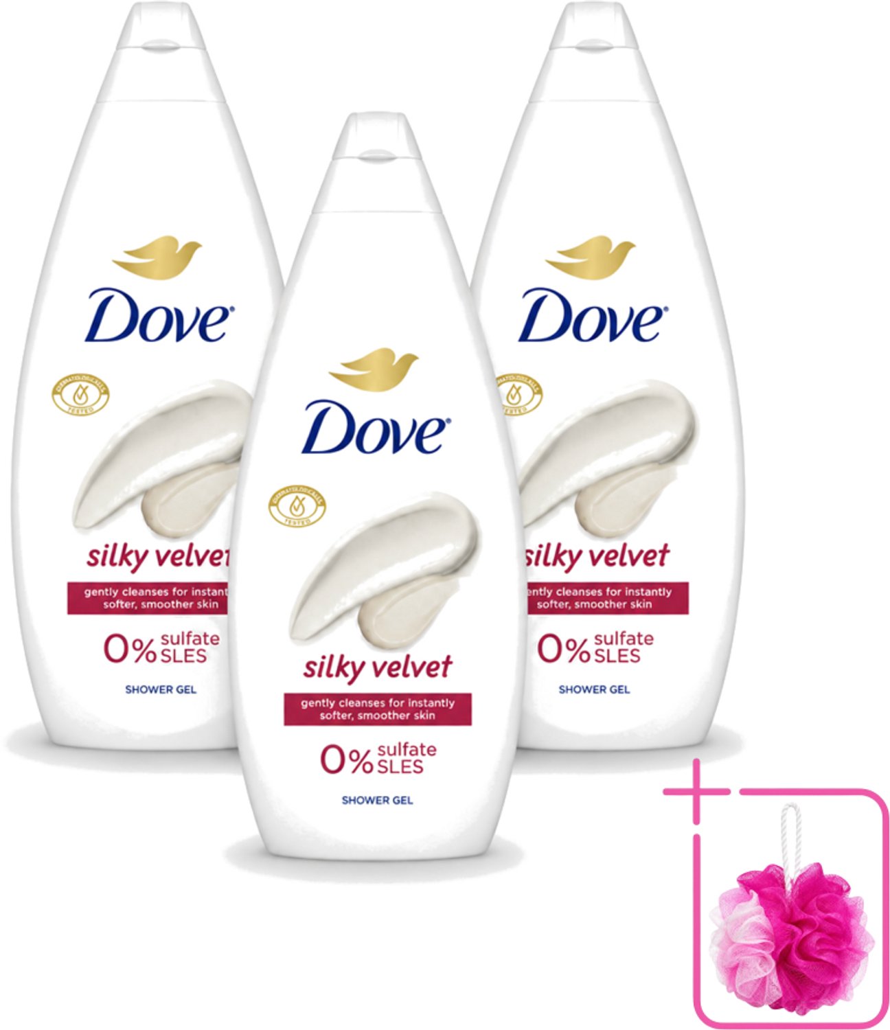 3 x Dove Silky Velvet - Douchegel - Sulfaatvrij - 250 ml - Bulkverpakking - Douche gel - Douchemop - Zijdezachte huid