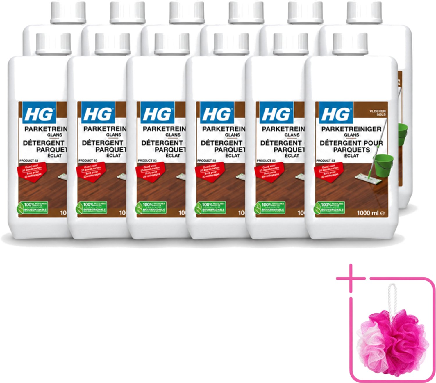 12 x HG - Vloeren - Parketreiniger Glans - 20 Dweilbeurten - 1L - Bulkverpakking - Parket reinigen - Douchemop - Parket glans herstellen