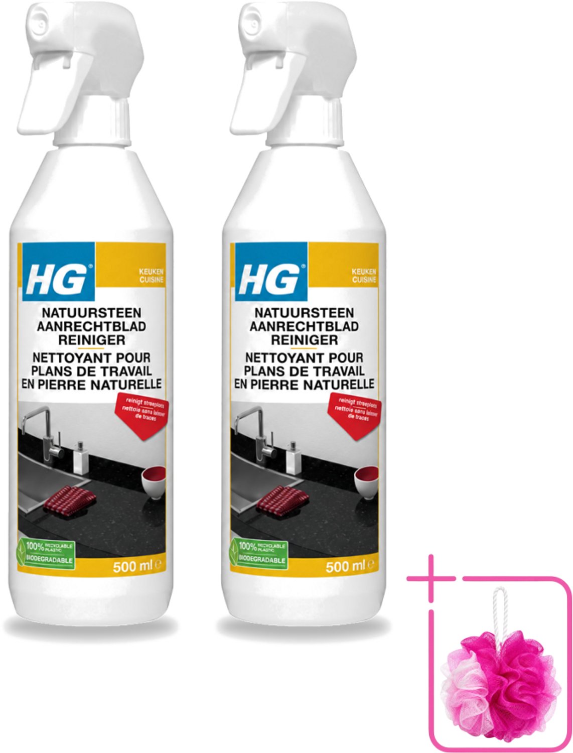 2 x HG - Natuursteen Aanrechtblad Reiniger - Reinigt Streeploos - 500 ml - Bulkverpakking - Natuursteen aanrechtblad reinigen - Natuursteen reinigen