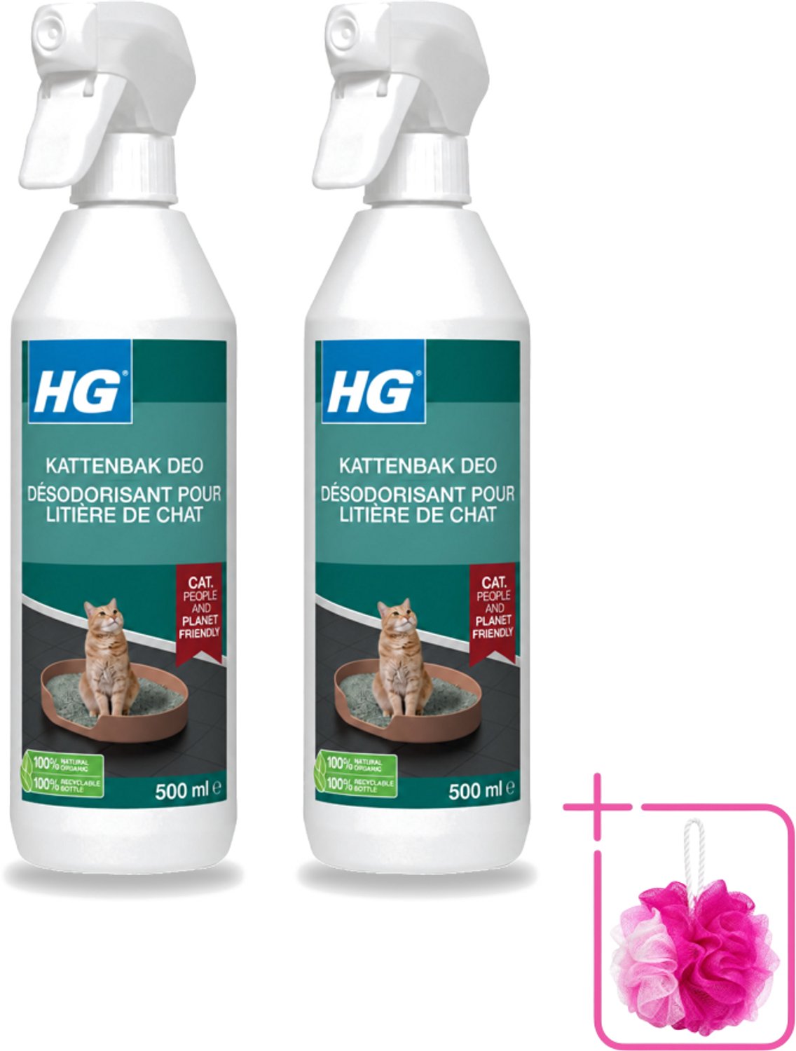 2 x HG - Kattenbak Deo - Neutraliseert Geuren - 100% Biologisch - 500 ml - Bulkverpakking - Kattenbak deo - Douchemop - Geurneutralisatie