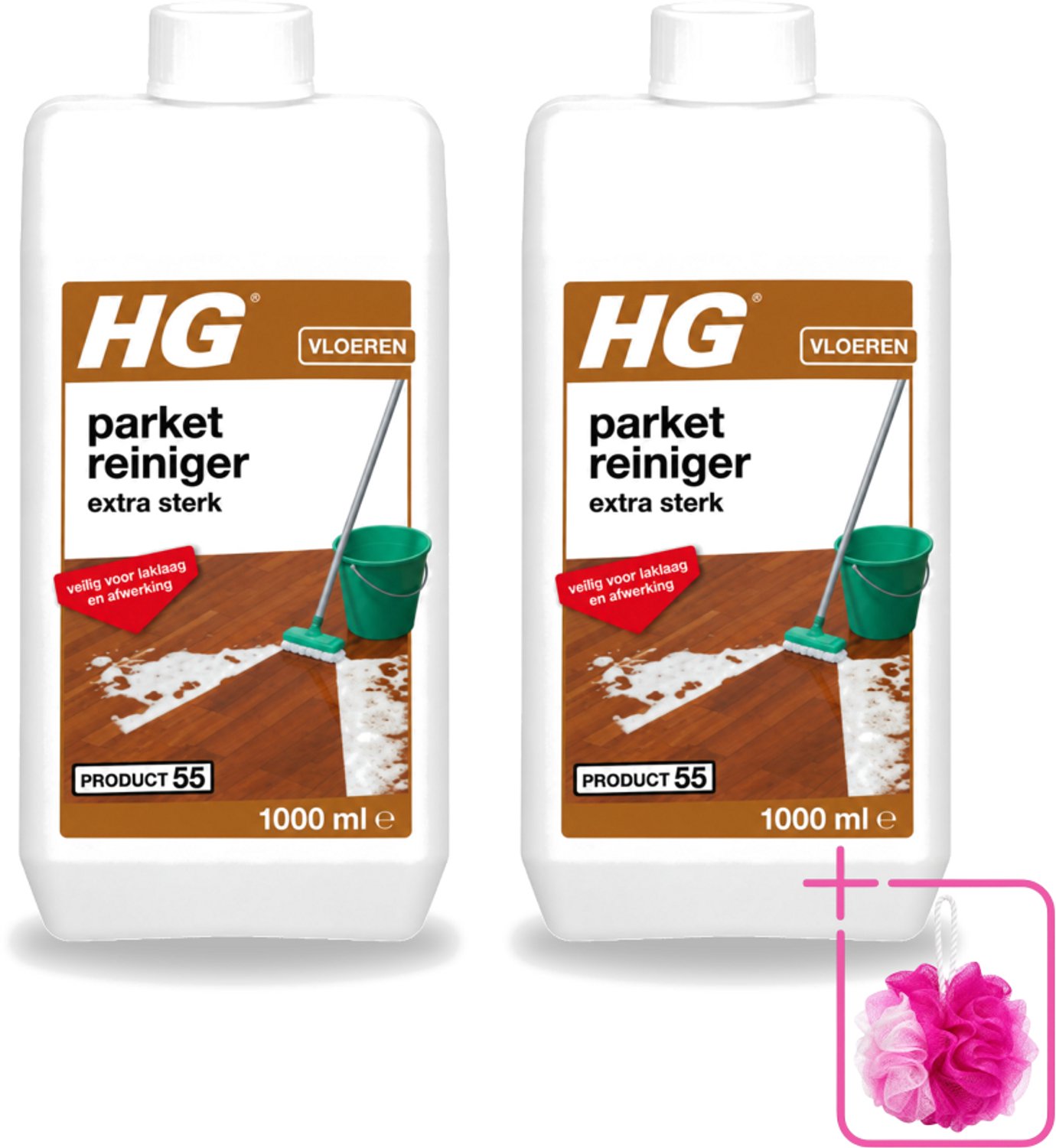 2 x HG - Parketreiniger - Extra Sterk - Veilig Voor Laklaag - 1L - Bulkverpakking - Parket reinigen - Douchemop - Laklaag reinigen