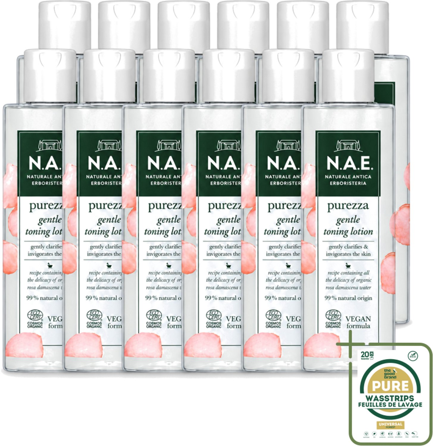 12 x N.A.E. - Toning Lotion - Zuiverend & Hydraterend - Biologisch & Vegan - 200ml - Wasstrips - Natuurlijke Huidverzorging - Biologische Toning - Rozenwater - Huidzuivering - Huidhydratatie