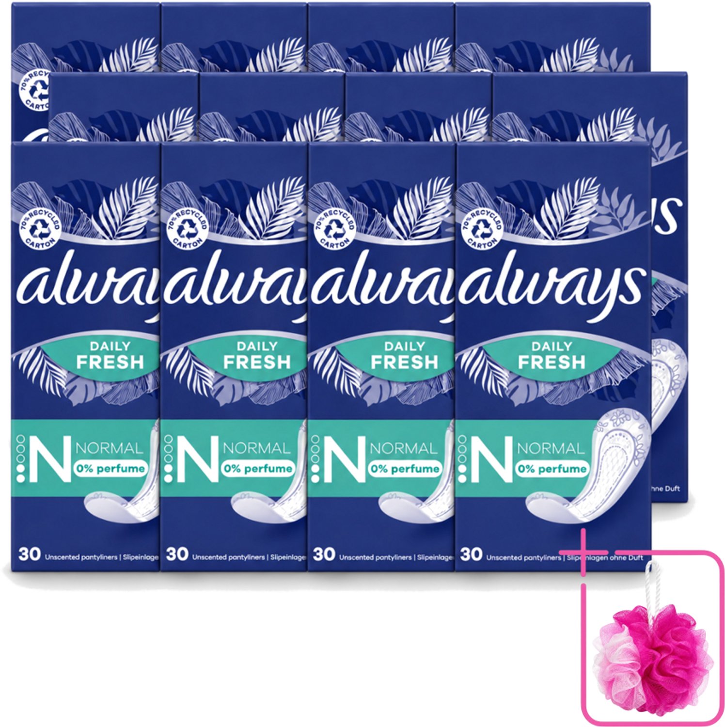12 x Always Daily Fresh - Inlegkruisjes - Normaal - Ongeparfumeerd - 30 Inlegkruisjes - Bulkverpakking - Inlegkruisjes - Geurneutralisatie