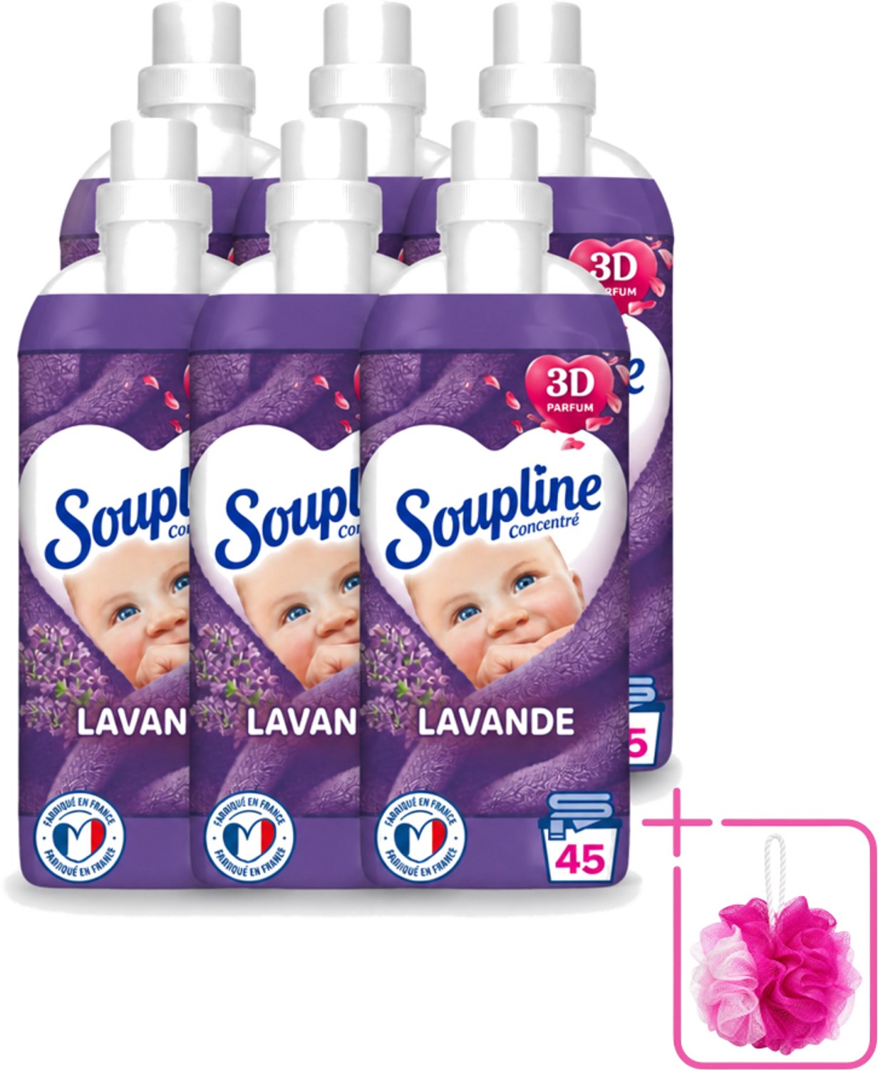6 x Soupline - Wasverzachter - Lavendel - 45 Wasbeurten - 1L - Bulkverpakking - Wasverzachter - Douchemop - Wasgoed verzorgen